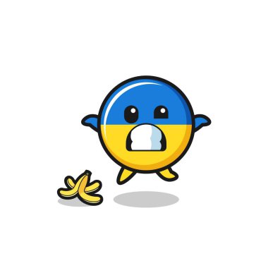 ukraine flag cartoon is slip on a banana peel , cute design