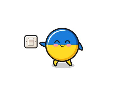 cartoon ukraine flag is turning off light , cute design