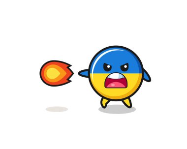 cute ukraine flag mascot is shooting fire power , cute design