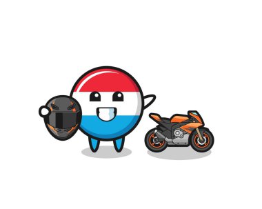 cute luxembourg cartoon as a motorcycle racer , cute design