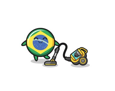 cute brazil flag holding vacuum cleaner illustration , cute design