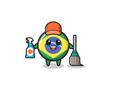 cute brazil flag character as cleaning services mascot , cute design