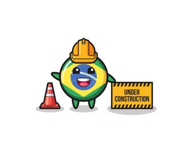 illustration of brazil flag with under construction banner , cute design