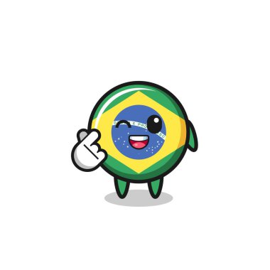 brazil flag character doing Korean finger heart , cute design