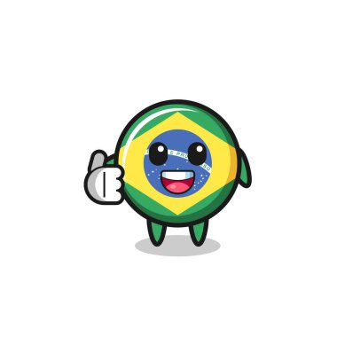 brazil flag mascot doing thumbs up gesture , cute design