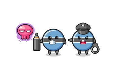 botswana flag cartoon doing vandalism and caught by the police , cute design