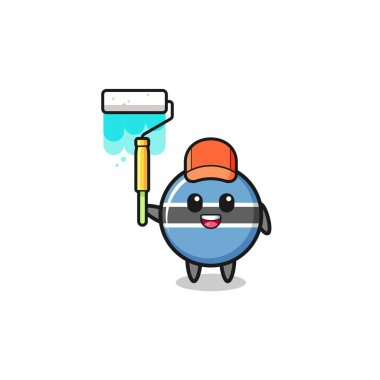 the botswana flag painter mascot with a paint roller , cute design