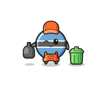 the mascot of cute botswana flag as garbage collector , cute design