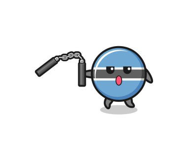 cartoon of botswana flag using nunchaku , cute design