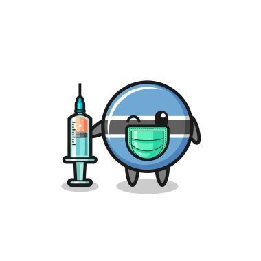 botswana flag mascot as vaccinator , cute design