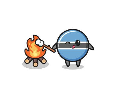 botswana flag character is burning marshmallow , cute design