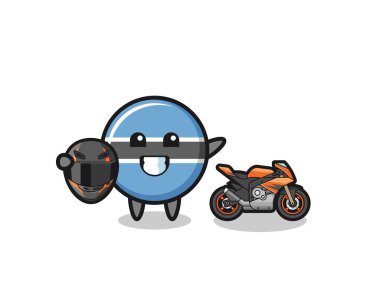 cute botswana flag cartoon as a motorcycle racer , cute design
