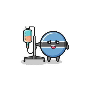 cute botswana flag character standing with infusion pole , cute design