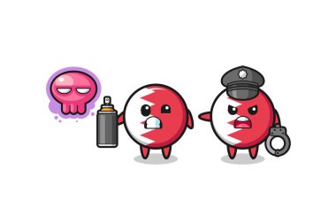 bahrain flag cartoon doing vandalism and caught by the police , cute design