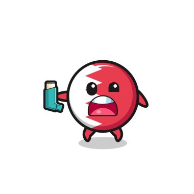 bahrain flag mascot having asthma while holding the inhaler , cute design