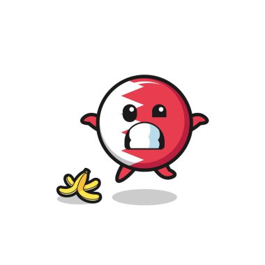 bahrain flag cartoon is slip on a banana peel , cute design