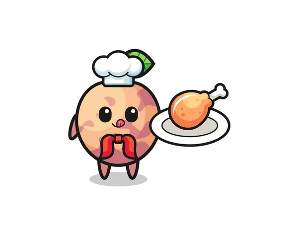 Pluot Fruit Fried Chicken Chef Cartoon Character Cute Design — ストックベクタ