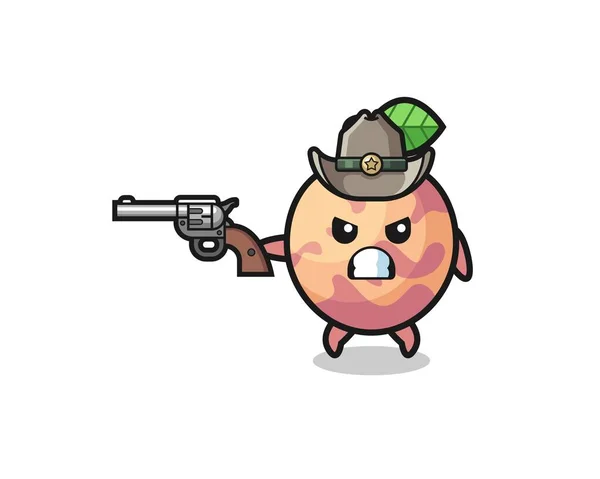 Pluot Fruit Cowboy Shooting Gun Cute Design — Stockvector