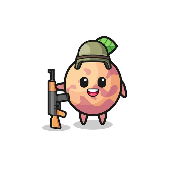 Cute Pluot Fruit Mascot Soldier Cute Design — Vettoriale Stock