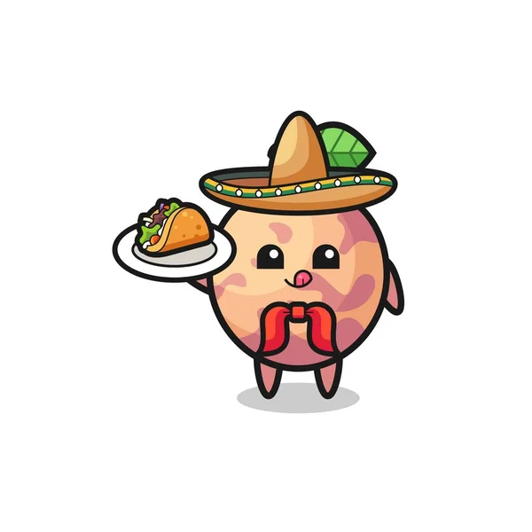 Pluot Fruit Mexican Chef Mascot Holding Taco Cute Design — Stock vektor