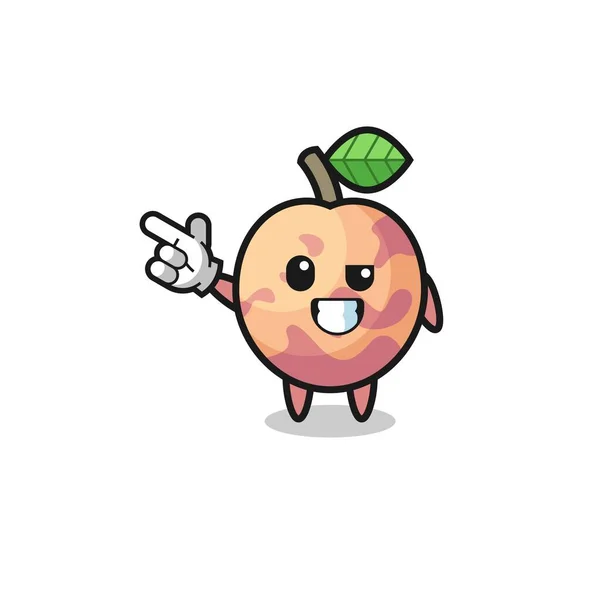 Pluot Fruit Mascot Pointing Top Left Cute Design — стоковый вектор