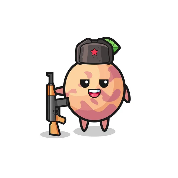 Cute Pluot Fruit Cartoon Russian Army Cute Design — стоковый вектор