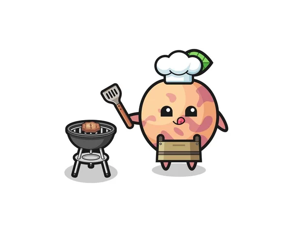 Pluot Fruit Barbeque Chef Grill Cute Design — ストックベクタ