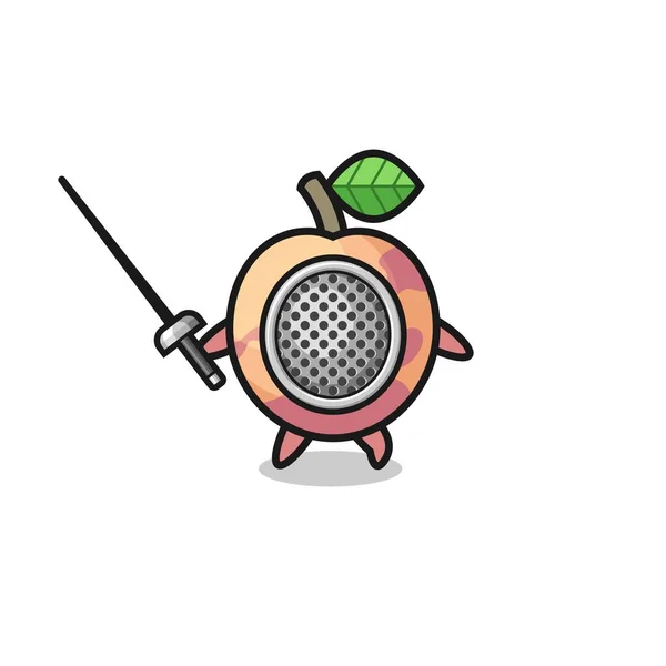 Pluot Fruit Earth Cartoon Fencer Mascot Cute Design —  Vetores de Stock