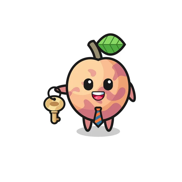 Cute Pluot Fruit Real Estate Agent Mascot Cute Design — стоковый вектор