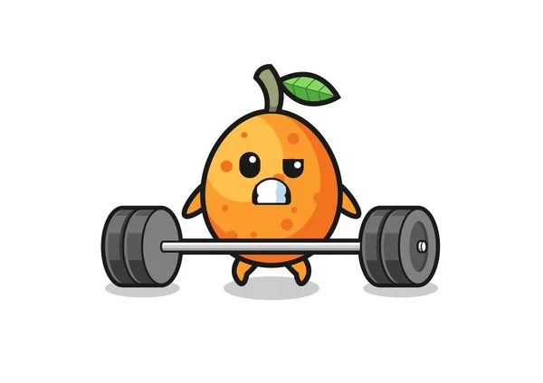 Cartoon Kumquat Lifting Barbell Cute Design — Stock Vector