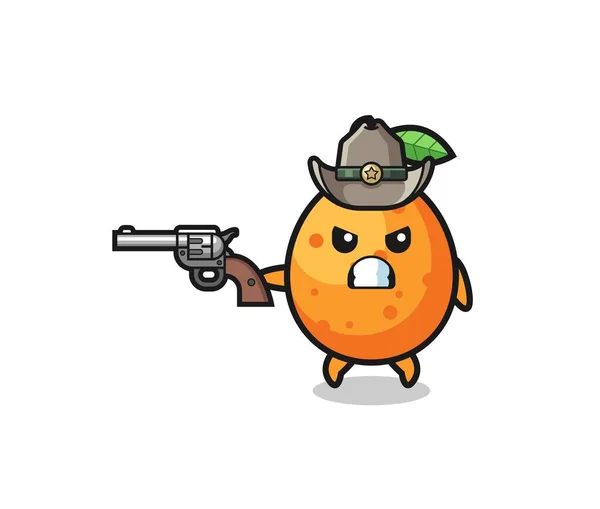Kumquat Cowboy Shooting Gun Cute Design — Stock Vector