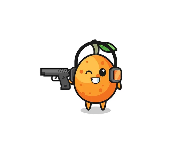 Illustration Kumquat Cartoon Doing Shooting Range Cute Design — 스톡 벡터