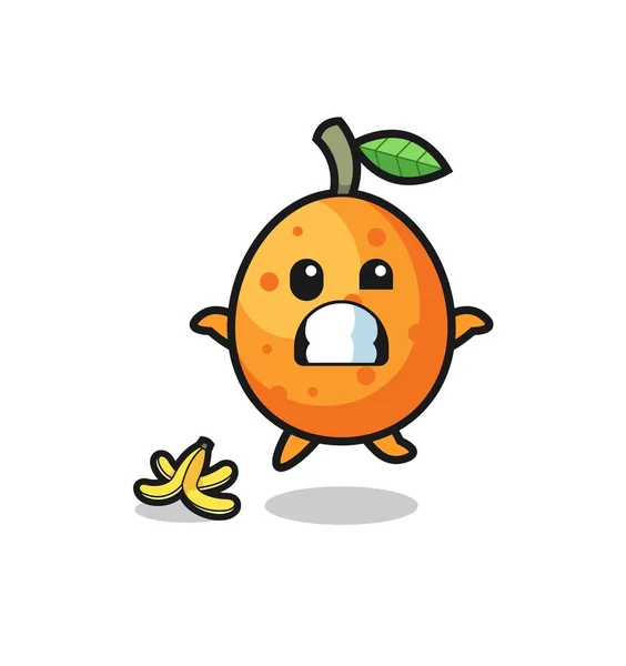 Kumquat Cartoon Slip Banana Peel Cute Design — Stock Vector