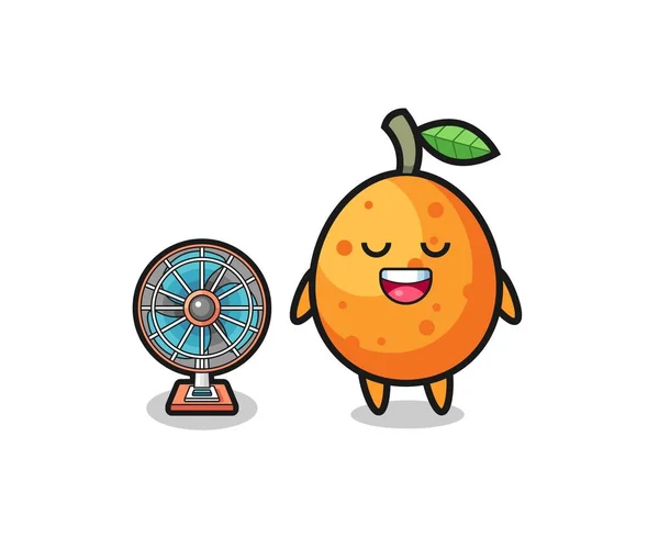 Cute Kumquat Standing Front Fan Cute Design — ストックベクタ