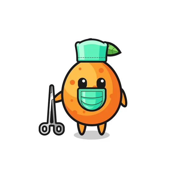 Surgeon Kumquat Mascot Character Cute Design — Vetor de Stock
