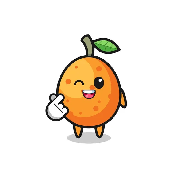 Kumquat Character Doing Korean Finger Heart Cute Design — стоковый вектор