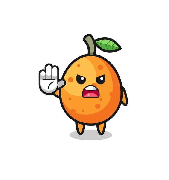 Kumquat Character Doing Stop Gesture Cute Design — стоковый вектор