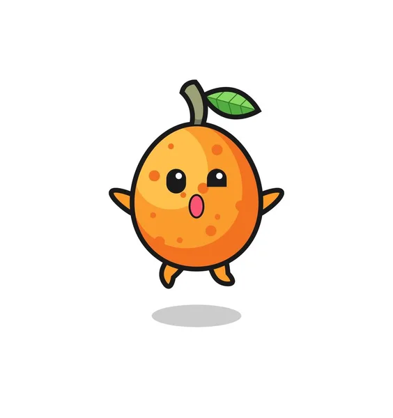 Kumquat Character Jumping Gesture Cute Design — Stock Vector