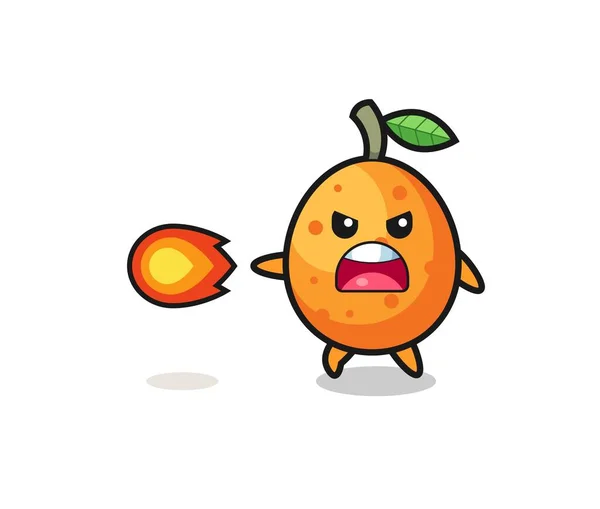 Cute Kumquat Mascot Shooting Fire Power Cute Design — Stock Vector