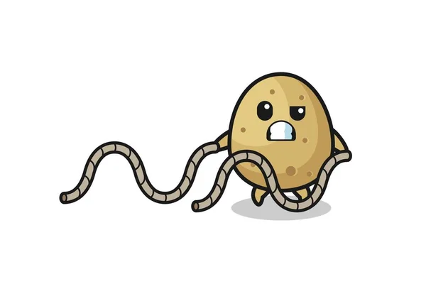 Illustration Potato Doing Battle Rope Workout Cute Design — Image vectorielle
