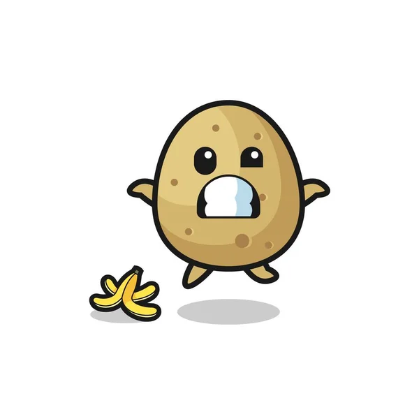 Potato Cartoon Slip Banana Peel Cute Design — Stock vektor