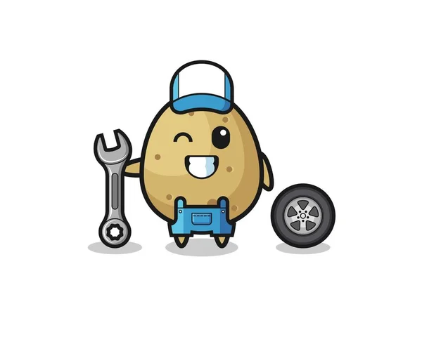 Potato Character Mechanic Mascot Cute Design — Stock Vector