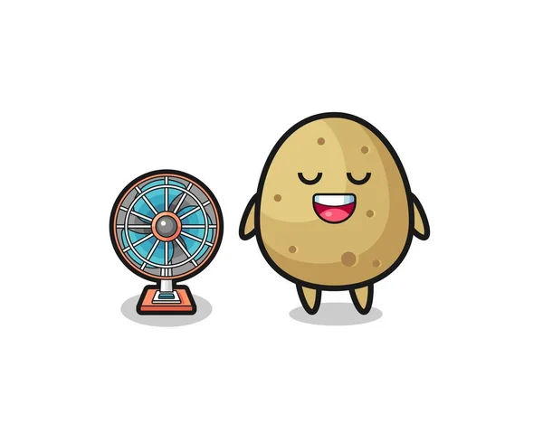 Cute Potato Standing Front Fan Cute Design — Stockvektor