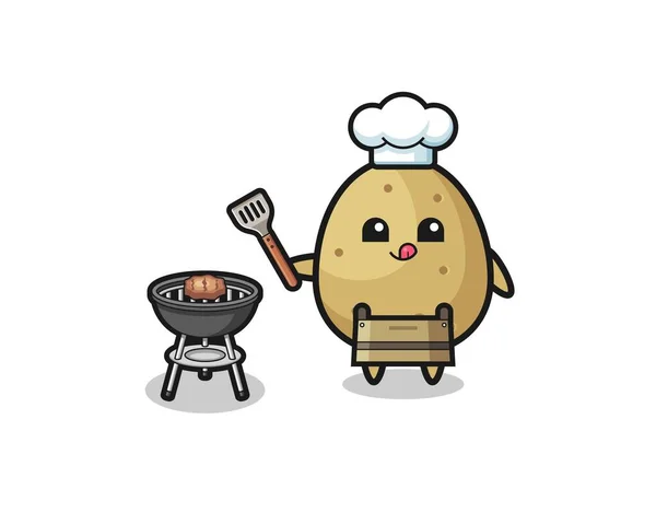 Potato Barbeque Chef Grill Cute Design — Stok Vektör
