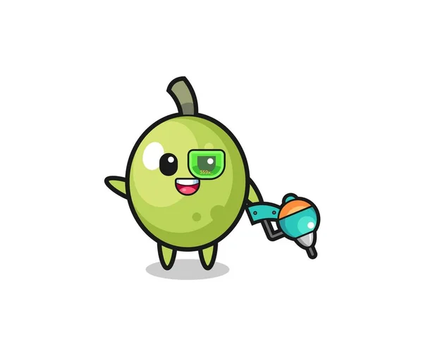 Olive Cartoon Future Warrior Mascot Cute Design — Stok Vektör