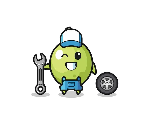 Olive Character Mechanic Mascot Cute Design — Stock Vector