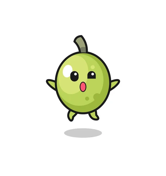 Olive Character Jumping Gesture Cute Design — Stockový vektor