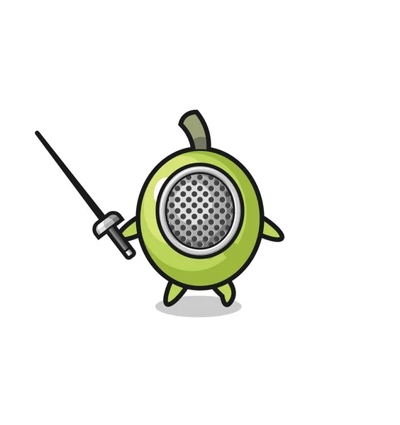 Olive Earth Cartoon Fencer Mascot Cute Design —  Vetores de Stock