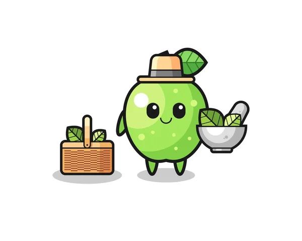 Green Apple Herbalist Cute Cartoon Cute Design — Stockvektor