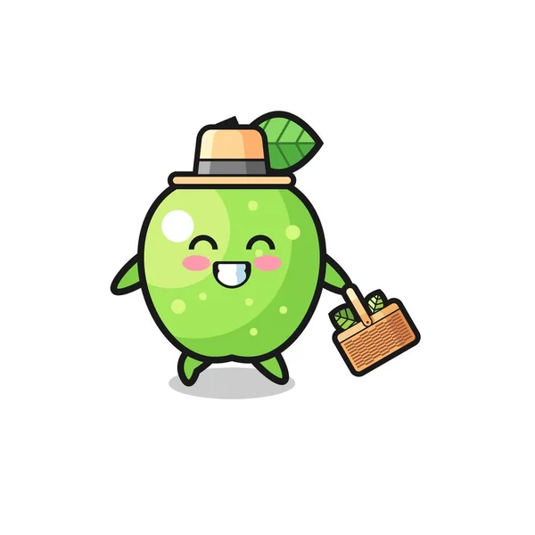 Green Apple Herbalist Character Searching Herbal Cute Design — Stock Vector